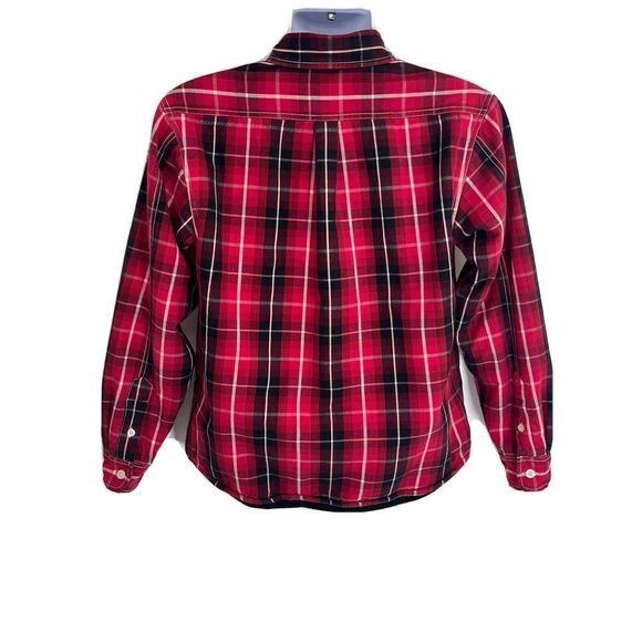 Stussy Mens Red Plaid Flannel Shirt Shacket Size Medium Button Fleece Lined - Picture 4 of 14